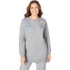 Woman Within Plus Size Crewneck Fleece Sweatshirt(Heather Grey Floral Vine Embroidery)