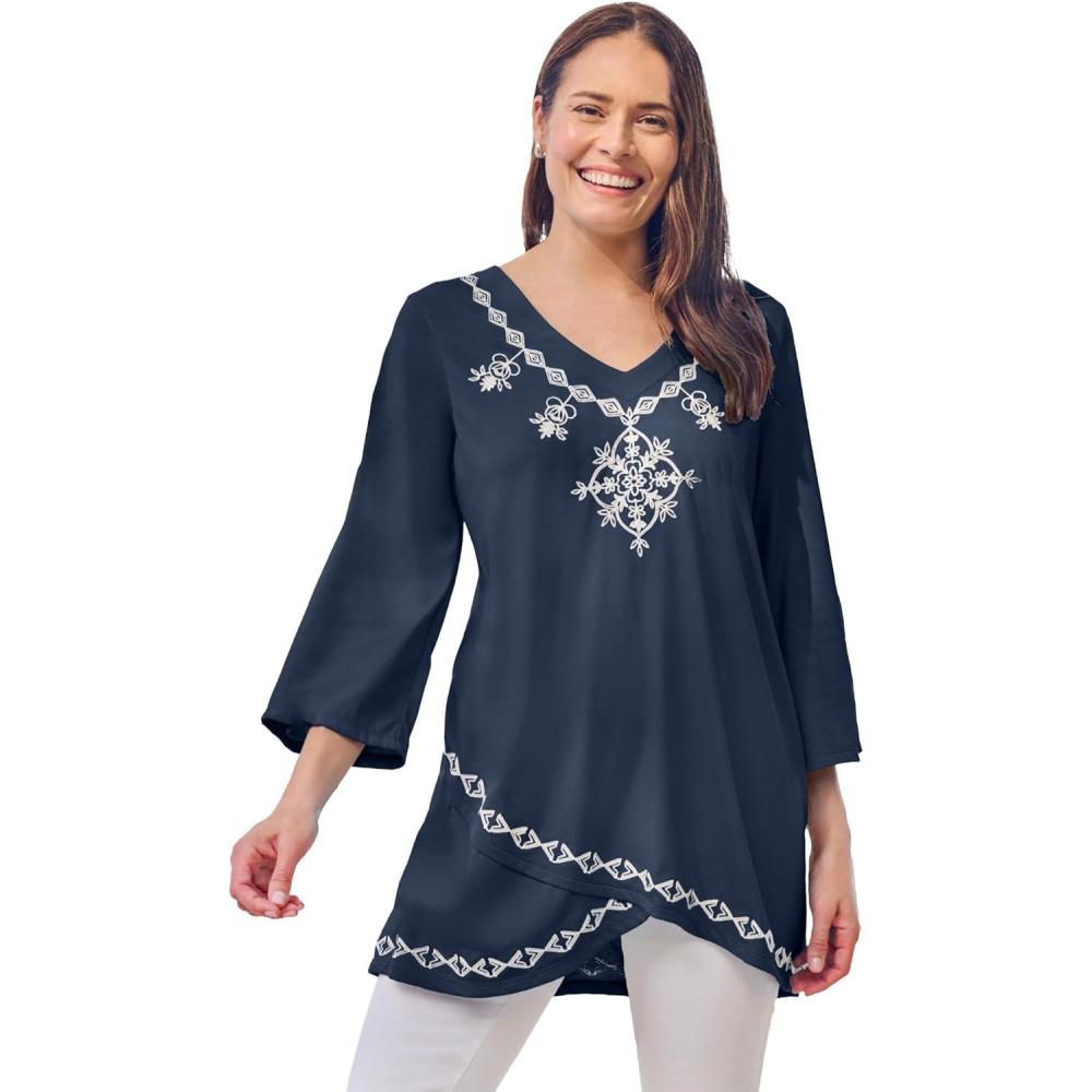 image:imageWoman Within Plus Size Embroidered Tulip TunicNavy Medallion