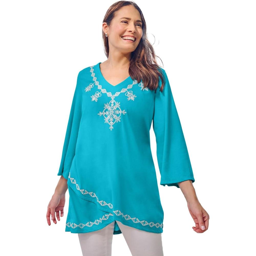 image:imageWoman Within Plus Size Embroidered Tulip TunicPretty Turquoise Medallion