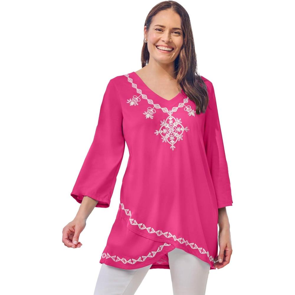 image:imageWoman Within Plus Size Embroidered Tulip TunicRaspberry Sorbet Medallion
