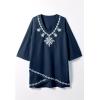 Woman Within Plus Size Embroidered Tulip Tunic(Navy Medallion)