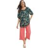 Woman Within Plus Size Blouson Peasant Tunic(Emerald Evening Bloom)