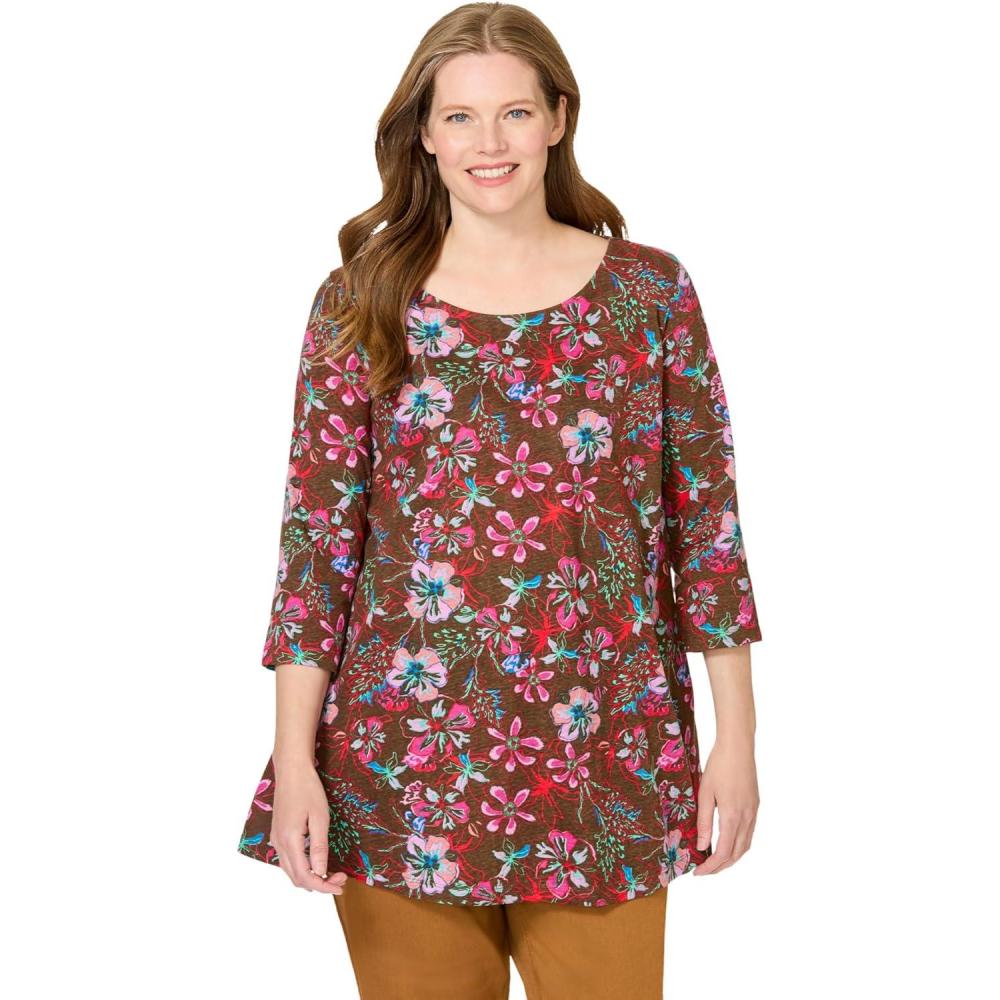 image:imageWoman Within Plus Size 2Pocket Swing TunicChocolate Floral
