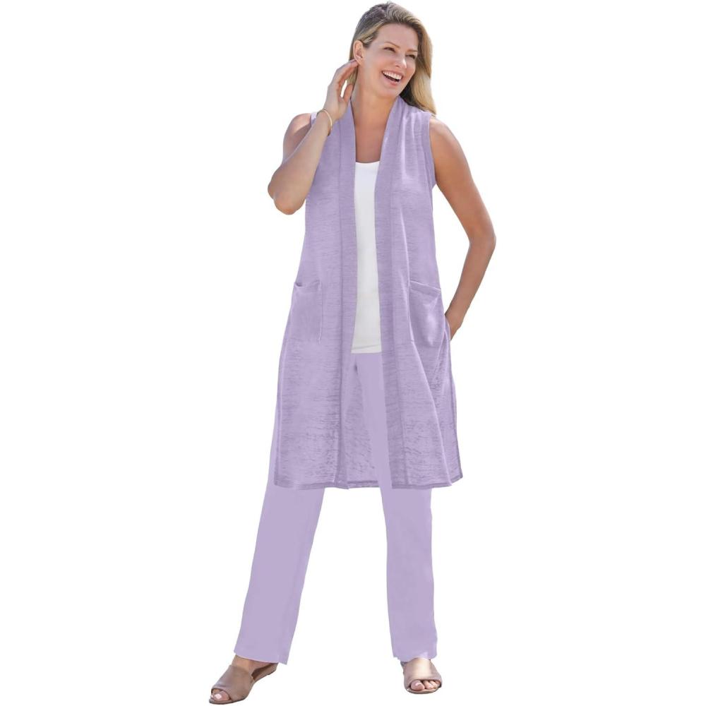 image:imageWoman Within Plus Size Lightweight Linen Vest SweaterPale Lilac