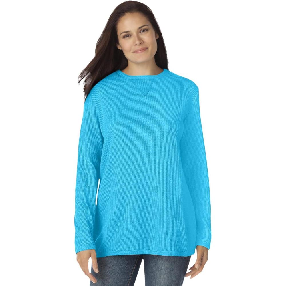 image:imageWoman Within Plus Size LongSleeve Crewneck Soft Waffle Knit Thermal ShirtParadise Blue