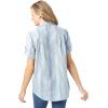 Woman Within Plus Size Petite Short-Sleeve Button-Down Cotton Seersucker Shirt(Royal Navy Rainbow Stripe)