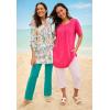 Woman Within Plus Size Short-Sleeve Pintucked Henley Tunic(Seamist Blue Geo Border)