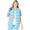 Woman Within Plus Size Petite Short-Sleeve Button-Down Cotton Seersucker Shirt(Paradise Blue Plaid)