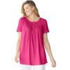 Woman Within Plus Size Short-Sleeve Pintucked Henley Tunic(Raspberry Sorbet)