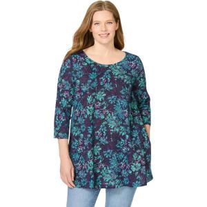 Woman Within Plus Size 2-Pocket Swing Tunic(Navy Stencil)