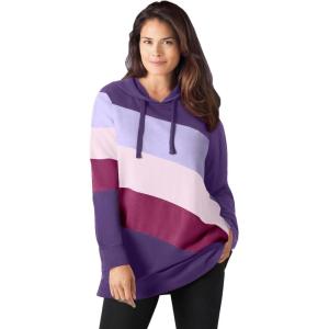 Woman Within Plus Size Color Block Hoodie Sweatshirt(Radiant Purple Multi Stripe)