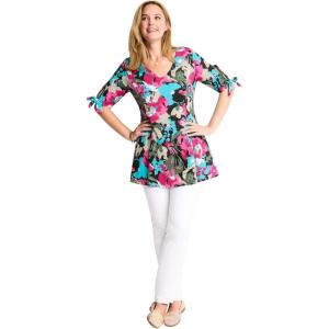 Woman Within Plus Size Elbow Tie-Sleeve Tunic(Black Happy Bloom)