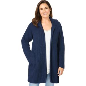 Woman Within Plus Size Hoodie Shaker Zipper Cardigan Sweater(Navy)