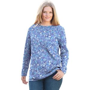 Woman Within Plus Size Long-Sleeve Crewneck Soft Waffle Knit Thermal Shirt(French Blue Dancing Floral)