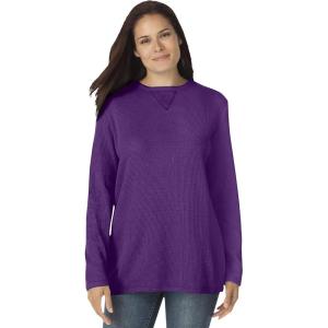 Woman Within Plus Size Long-Sleeve Crewneck Soft Waffle Knit Thermal Shirt(Radiant Purple)