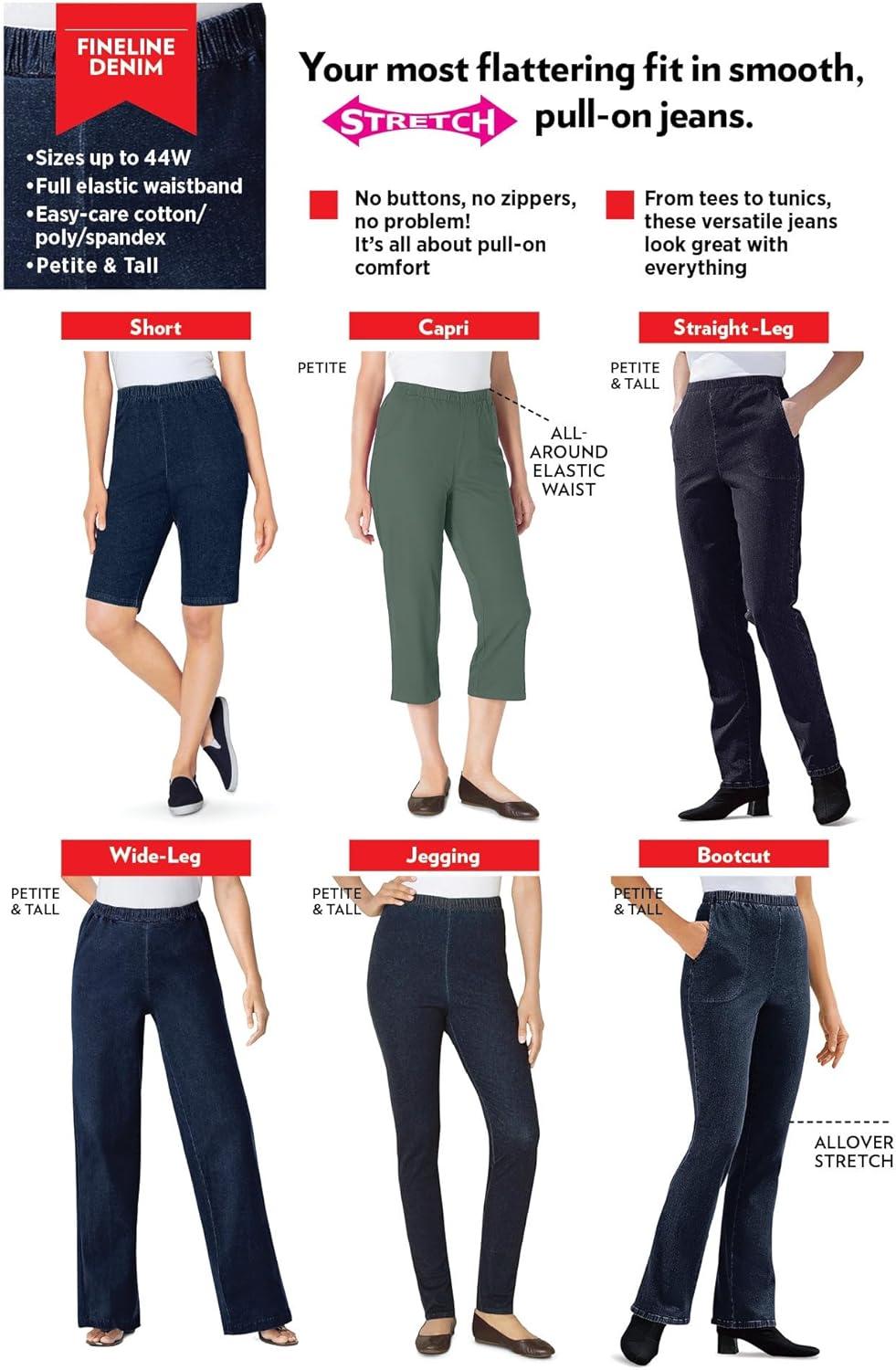 image:imageWoman Within Plus Size Fineline Stretch Denim Skinny PullOn JeansMedium Stonewash