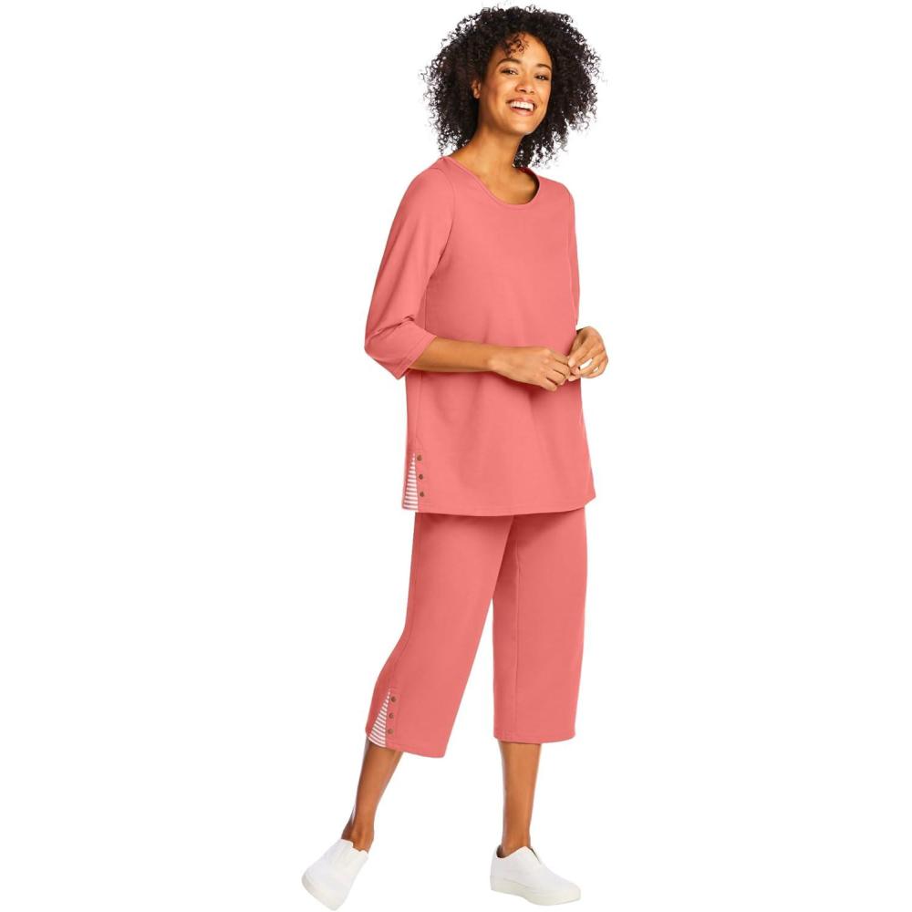 image:imageWoman Within Plus Size 2Piece Striped French Terry SetSweet Coral Mini Stripe