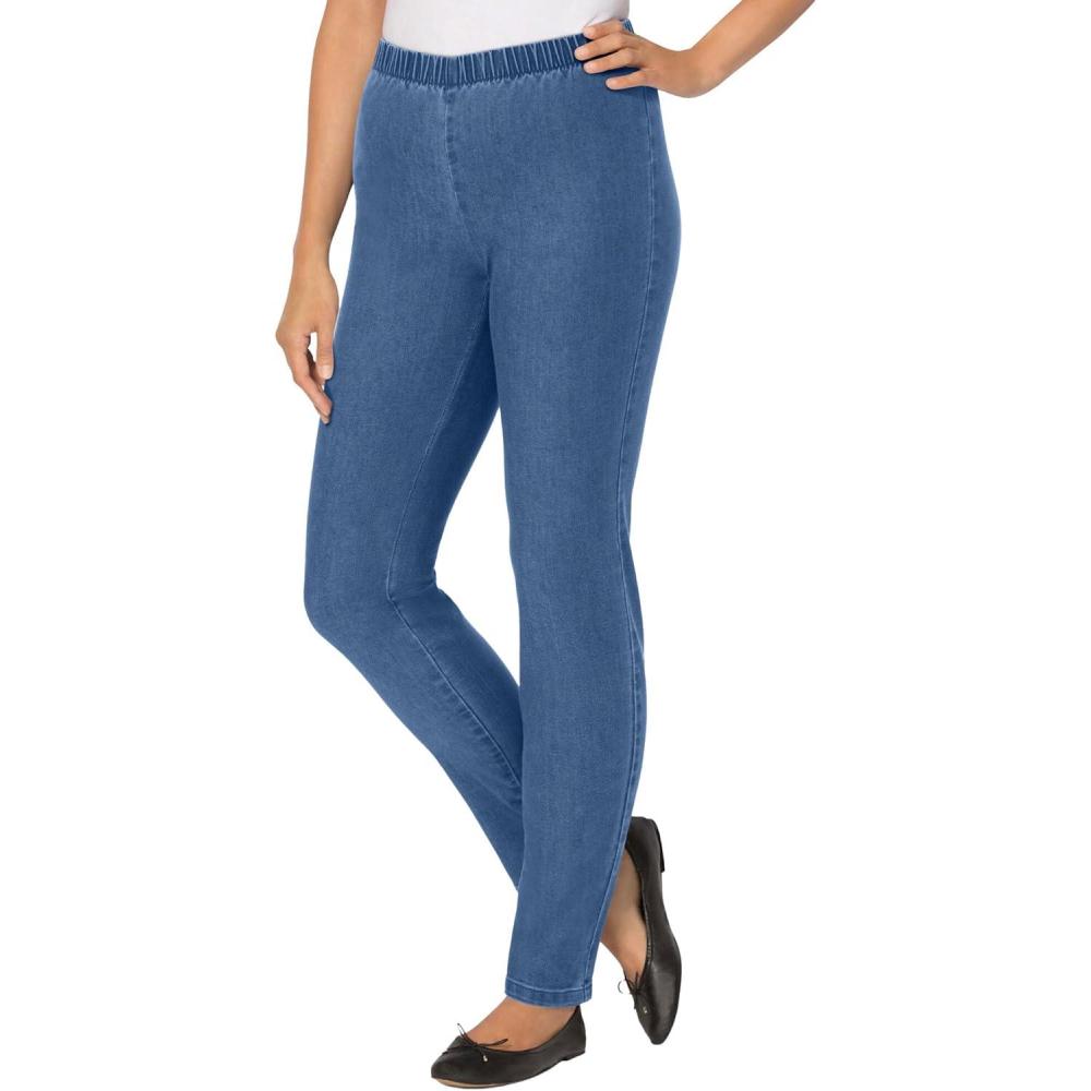 image:imageWoman Within Plus Size Fineline Stretch Denim Skinny PullOn JeansMedium Stonewash