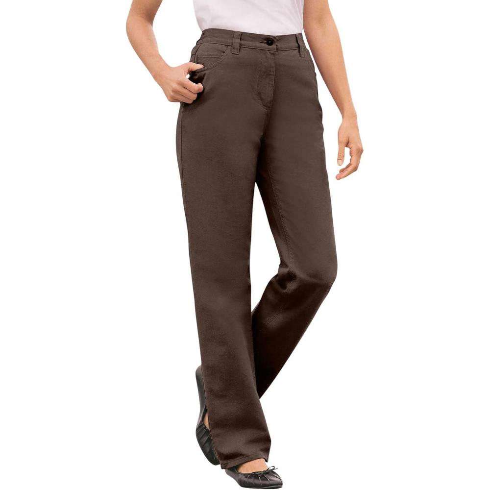 image:imageWoman Within Plus Size Perfect BackElastic GapFree StraightLeg Cotton JeansChocolate