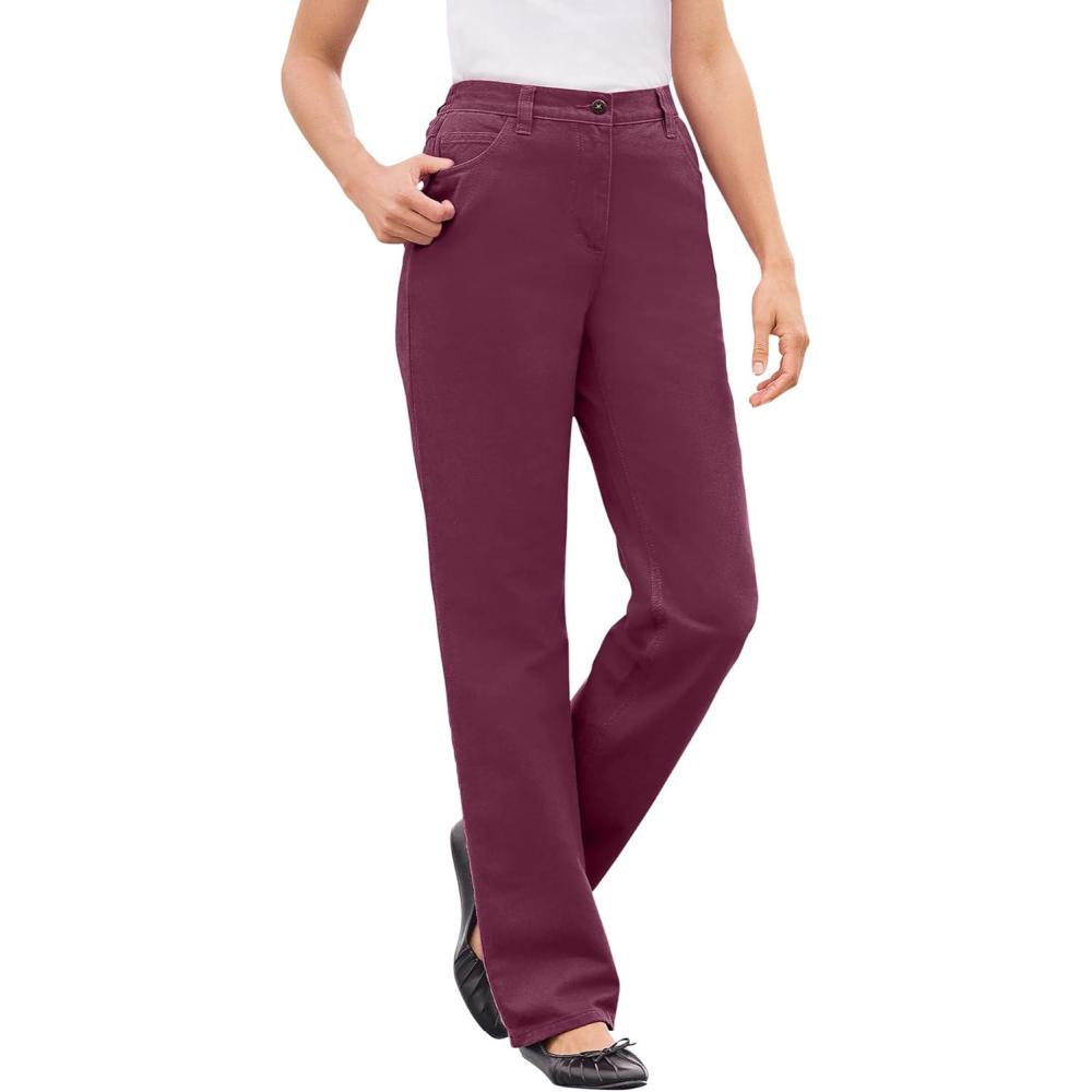 image:imageWoman Within Plus Size Perfect BackElastic GapFree StraightLeg Cotton JeansDeep Claret