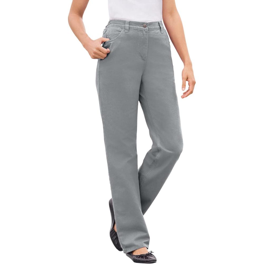 image:imageWoman Within Plus Size Perfect BackElastic GapFree StraightLeg Cotton JeansGunmetal