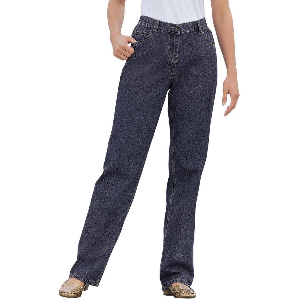image:imageWoman Within Plus Size Perfect BackElastic GapFree StraightLeg Cotton JeansIndigo