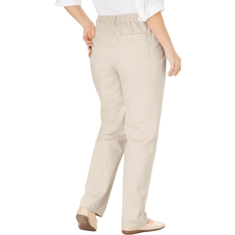 image:imageWoman Within Plus Size Perfect BackElastic GapFree StraightLeg Cotton JeansNatural Khaki