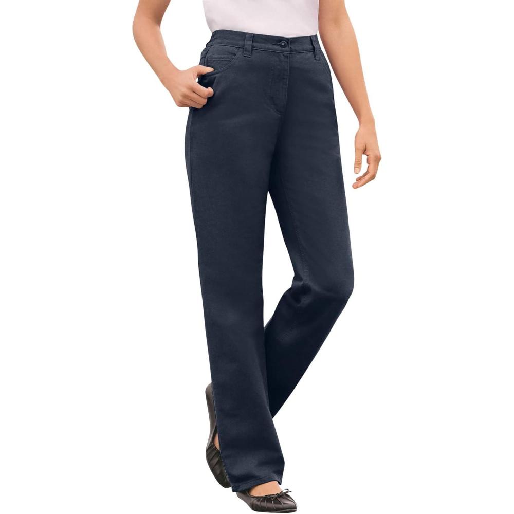 image:imageWoman Within Plus Size Perfect BackElastic GapFree StraightLeg Cotton JeansNavy
