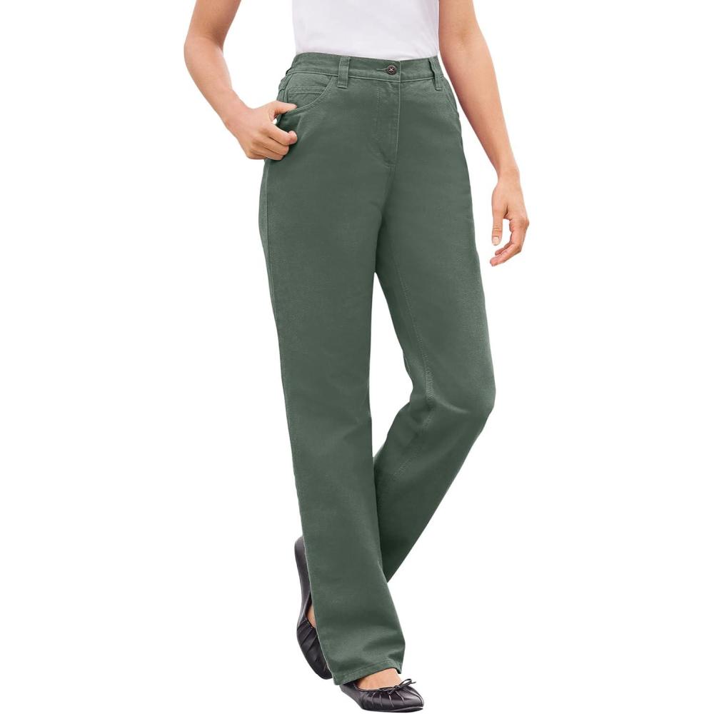 image:imageWoman Within Plus Size Perfect BackElastic GapFree StraightLeg Cotton JeansPine