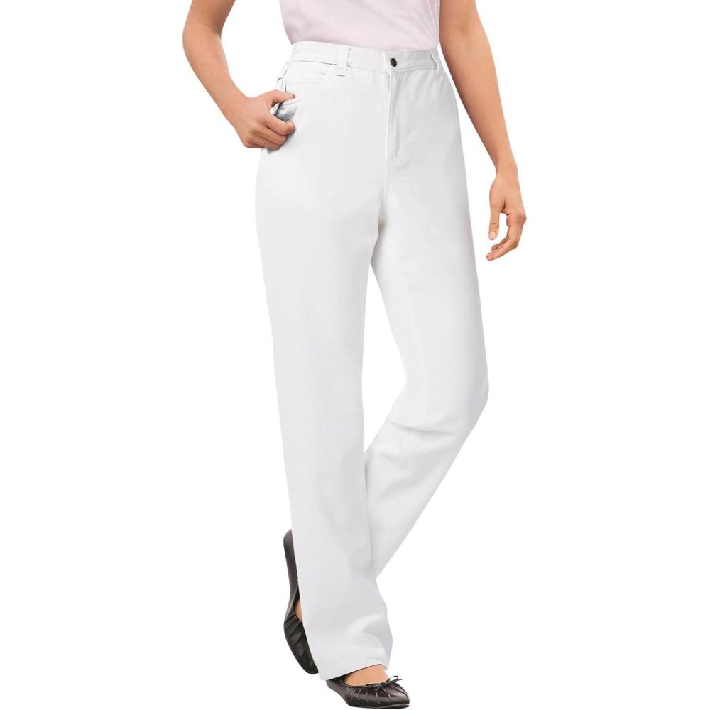 image:imageWoman Within Plus Size Perfect BackElastic GapFree StraightLeg Cotton JeansWhite