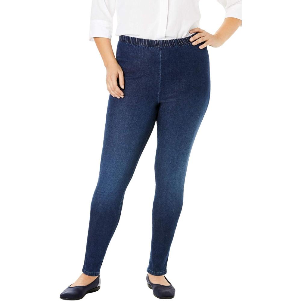 image:imageWoman Within Plus Size Petite Fineline Stretch Denim Skinny PullOn Jeans  24 WP Stonewash Sanded
