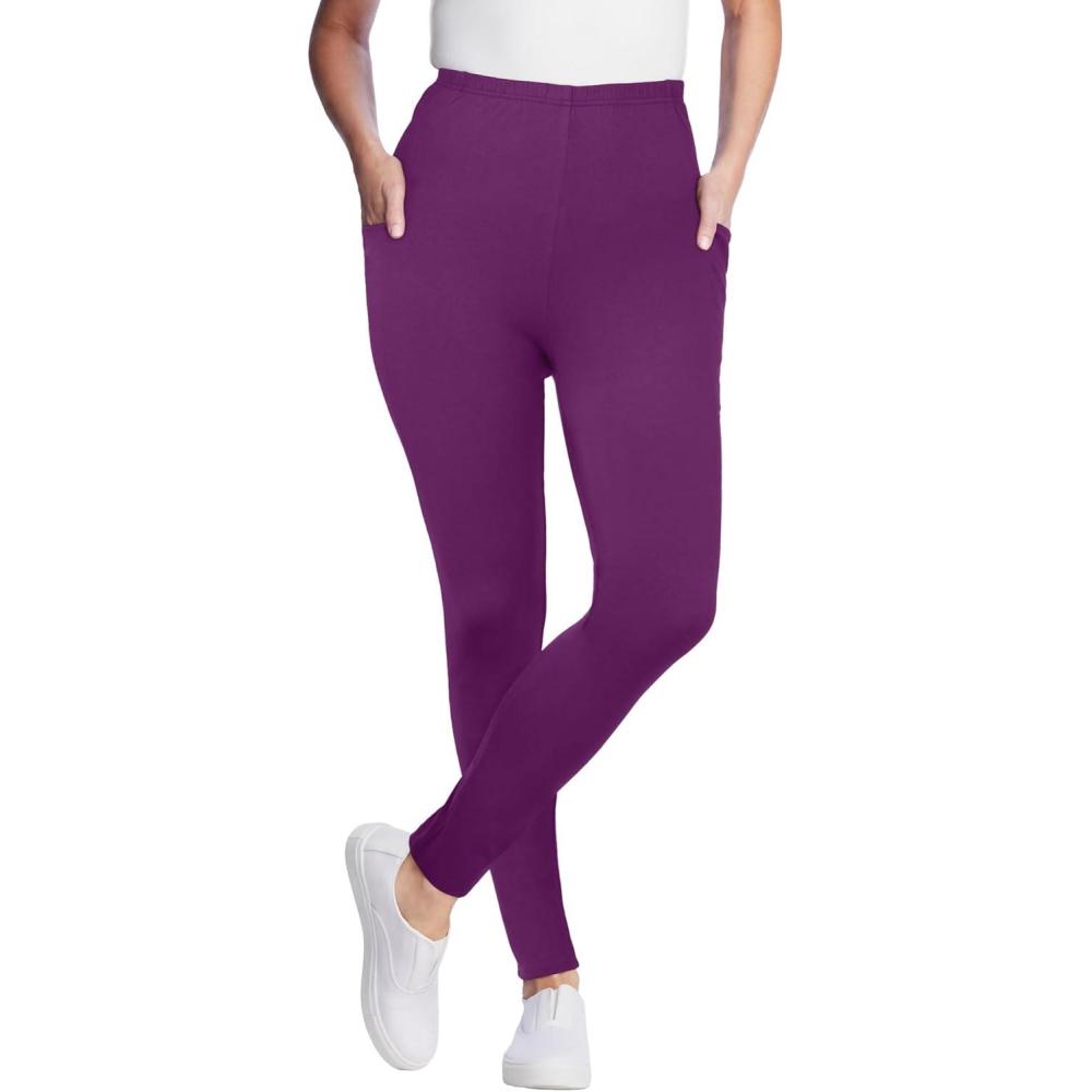 image:imageWoman Within Plus Size Petite Side Pocket AnkleLength PullOn Stretch Knit Cotton Spandex LeggingsPlum Purple