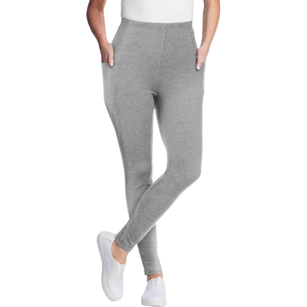 image:imageWoman Within Plus Size Side Pocket AnkleLength PullOn Stretch Knit Cotton Spandex LeggingsMedium Heather Grey
