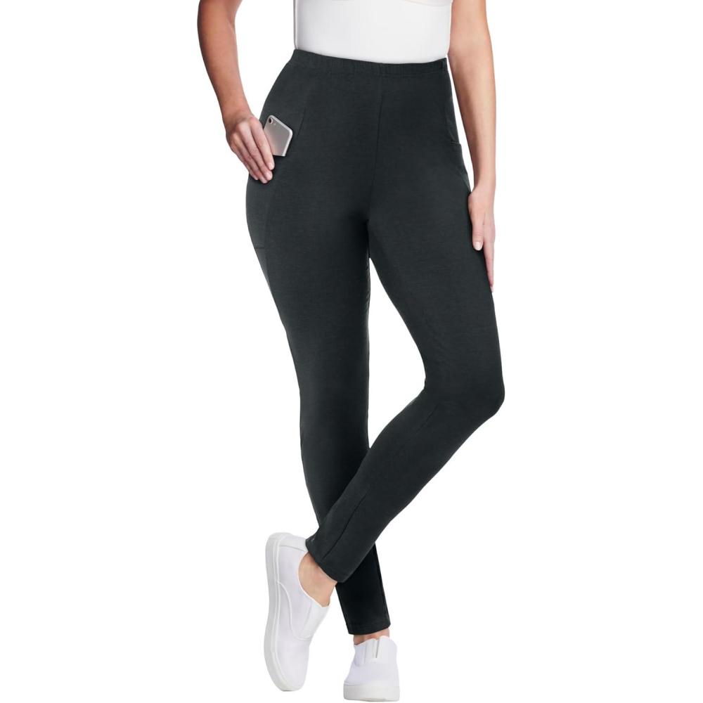 image:imageWoman Within Plus Size Tall Side Pocket AnkleLength PullOn Stretch Knit Cotton Spandex LeggingsHeather Charcoal