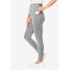 Woman Within Plus Size Petite Side Pocket Ankle-Length Pull-On Stretch Knit Cotton Spandex Leggings(Medium Heather Grey)
