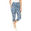 Woman Within Plus Size Stretch-Cotton Knit Pull-On Printed Pocket Capri Leggings(Navy Batik Sunflower)