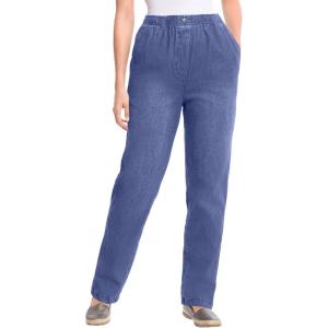 Woman Within Plus Size 7-Day Straight-Leg Elastic-Waist Denim Jean (Petite & Tall Available) – 20 WP, Stonewash Sanded