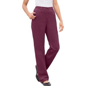 Woman Within Plus Size Perfect Back-Elastic Gap-Free Straight-Leg Cotton Jeans(Deep Claret)
