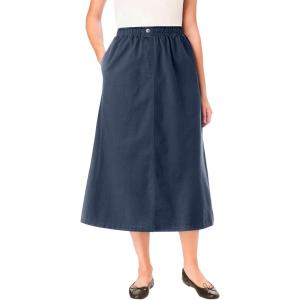 Woman Within Plus Size Petite 7-Day Elastic-Waist All-Cotton Pull-On Denim Jeans Skirt(Navy)