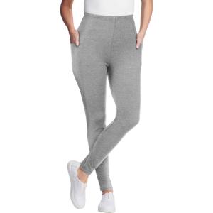 Woman Within Plus Size Tall Side Pocket Ankle-Length Pull-On Stretch Knit Cotton Spandex Leggings(Medium Heather Grey)
