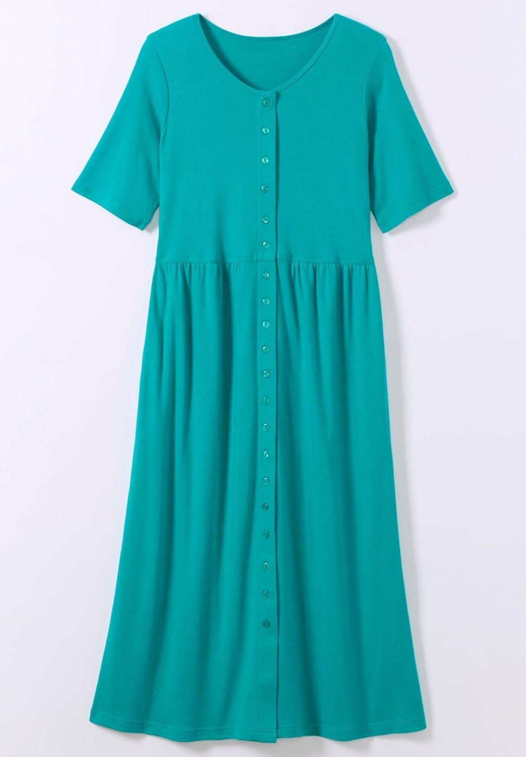 image:imageWoman Within Womens Plus Size ButtonFront Essential Dress  L Paradise Blue Pretty Blossom Multicolored