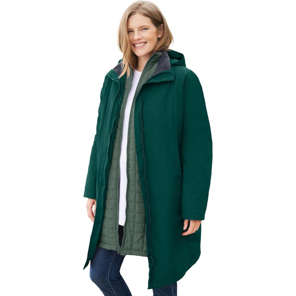 image:imageWoman Within Plus Size 3In1 Hooded Taslon JacketEmerald Green Pine