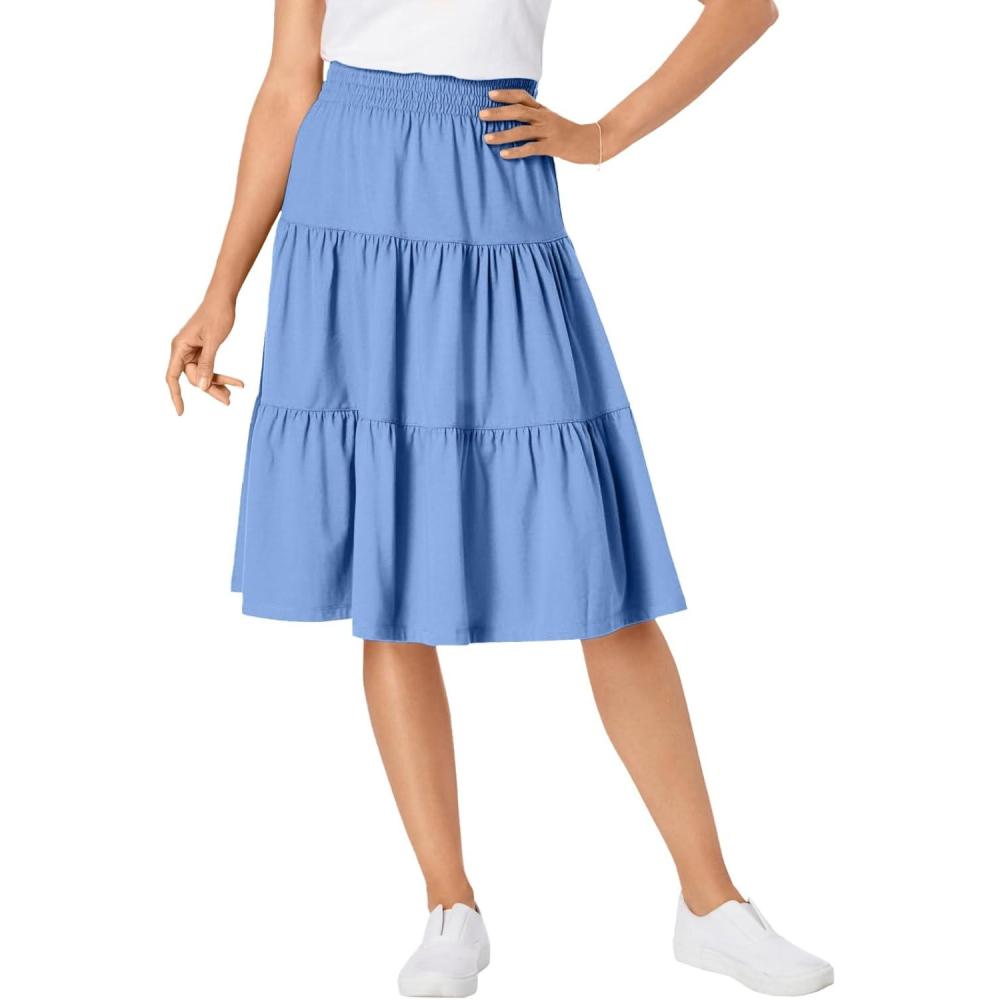 image:imageWoman Within Plus Size ElasticWaist Knit Tiered SkirtFrench Blue
