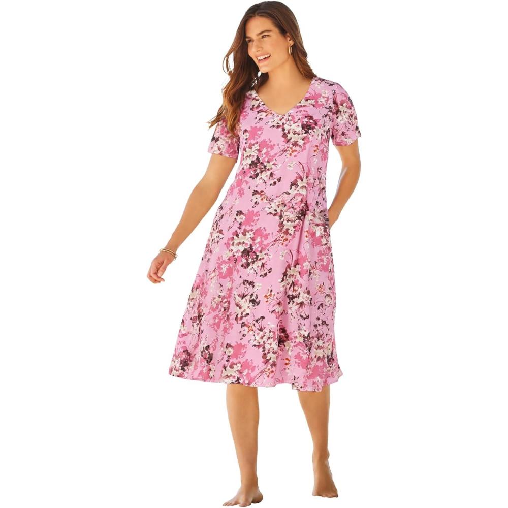 image:imageWoman Within Plus Size Short Crinkle DressDelicate Pink Sweet Toss