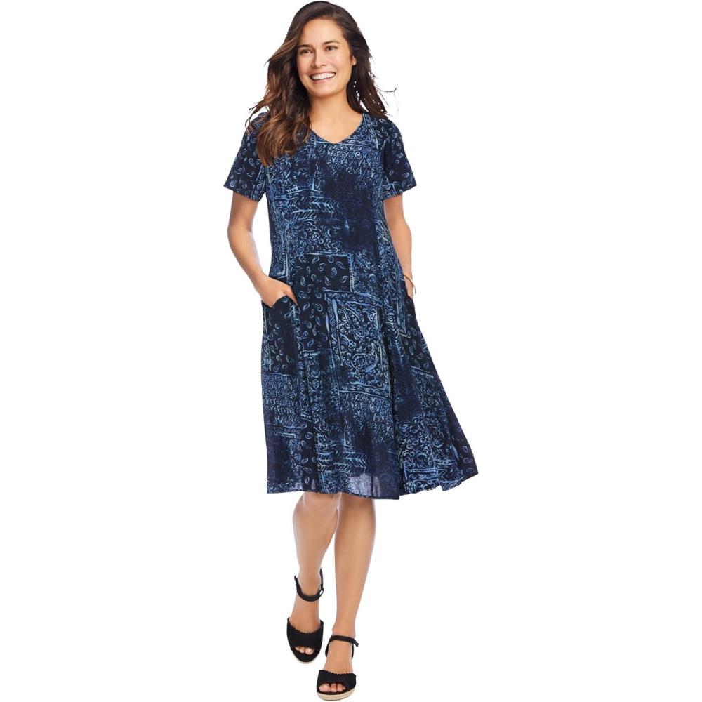 image:imageWoman Within Plus Size Short Crinkle DressNavy Patchwork