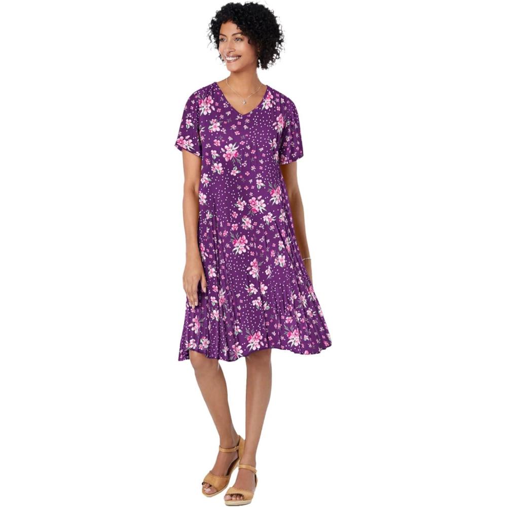 image:imageWoman Within Plus Size Short Crinkle DressPlum Purple Patch Floral