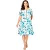 Woman Within Plus Size Short Crinkle Dress(White Blue Floral)