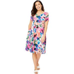 Woman Within Plus Size Short Crinkle Dress(Sweet Coral Bloom)