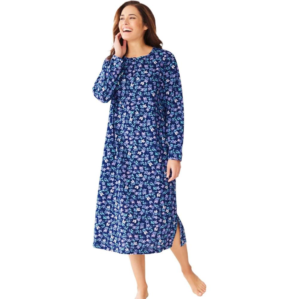 image:imageDreams amp Co Plus Size LongSleeve Henley Print SleepshirtEvening Blue Flowers
