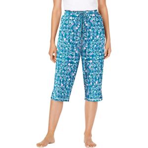 Dreams & Co. Plus Size Knit Sleep Capri(Deep Teal Hearts)